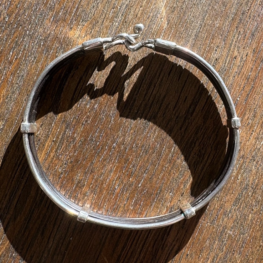 Elephant Hair and Sterling Silver Bangle Cuff-Large